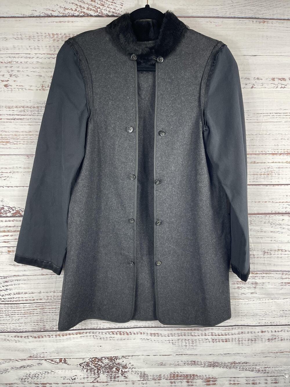 Hilary Radley Coat Womens 2 Gray Wool Blend Faux Fur Collar Button Jacket Modern